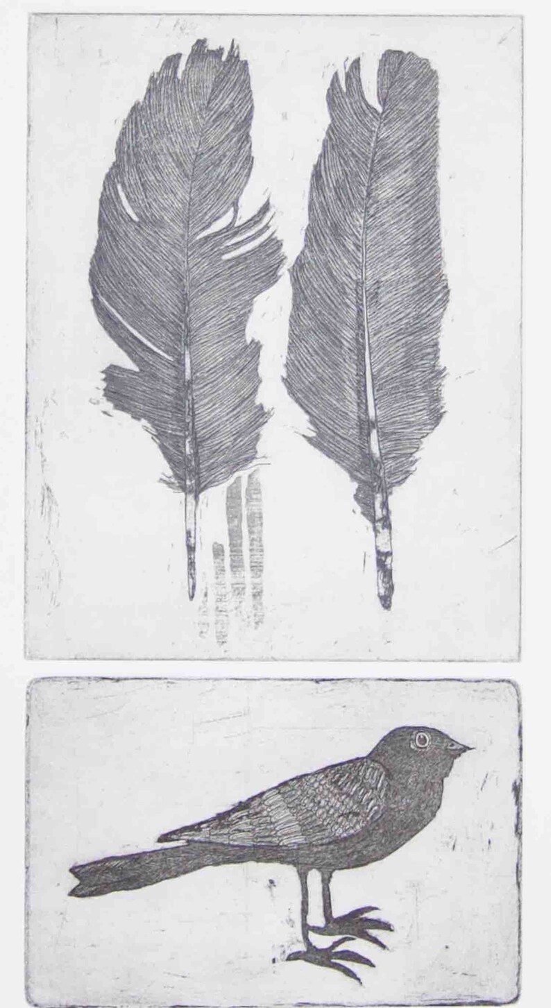 Etching Birds of a Feather charcoal grey handprinted on Etsy