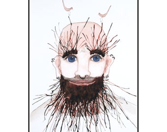 original painting, Bad Beard day, watercolor, signed, Mariann Johansen-Ellis, birds, mice