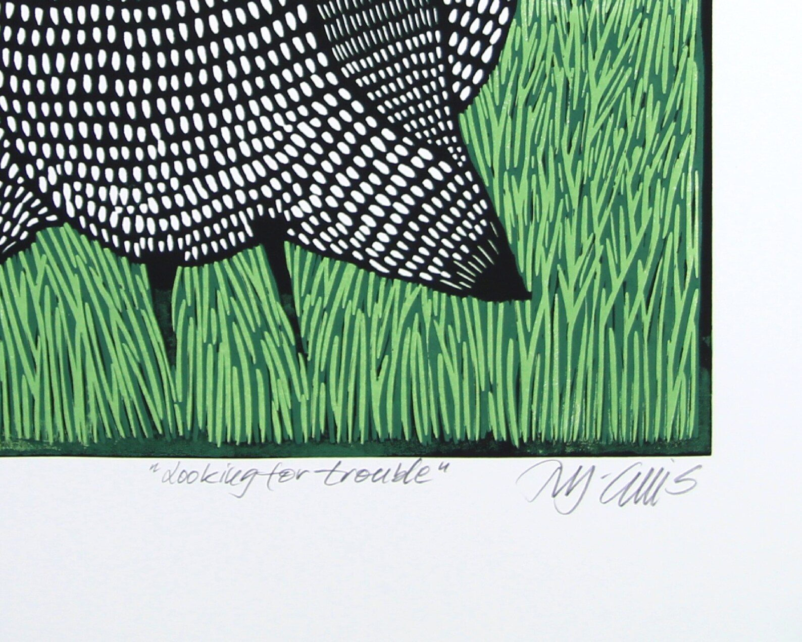 Linocut Reduction Looking for Trouble Handprinted Signed Etsy