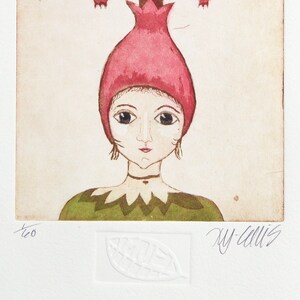 etching, Pomegranate Girl, hand printed on paper, limited edition, signed and numbered, fruit, mariann johansen-ellis image 3