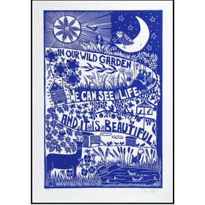 Wild Garden Linocut Print: Handprinted Nature Art (16x23)