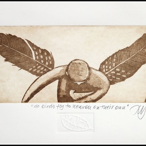 etching, Angel, handprinted on paper, signed and limited number edition, Mariann Johansen-Ellis,