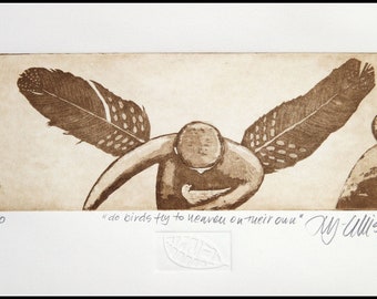 etching, Angel, handprinted on paper, signed and limited number edition, Mariann Johansen-Ellis,