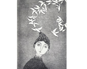 Songs of Hope Etching: Handprinted Aquatint Art Print by Mariann Johansen-Ellis