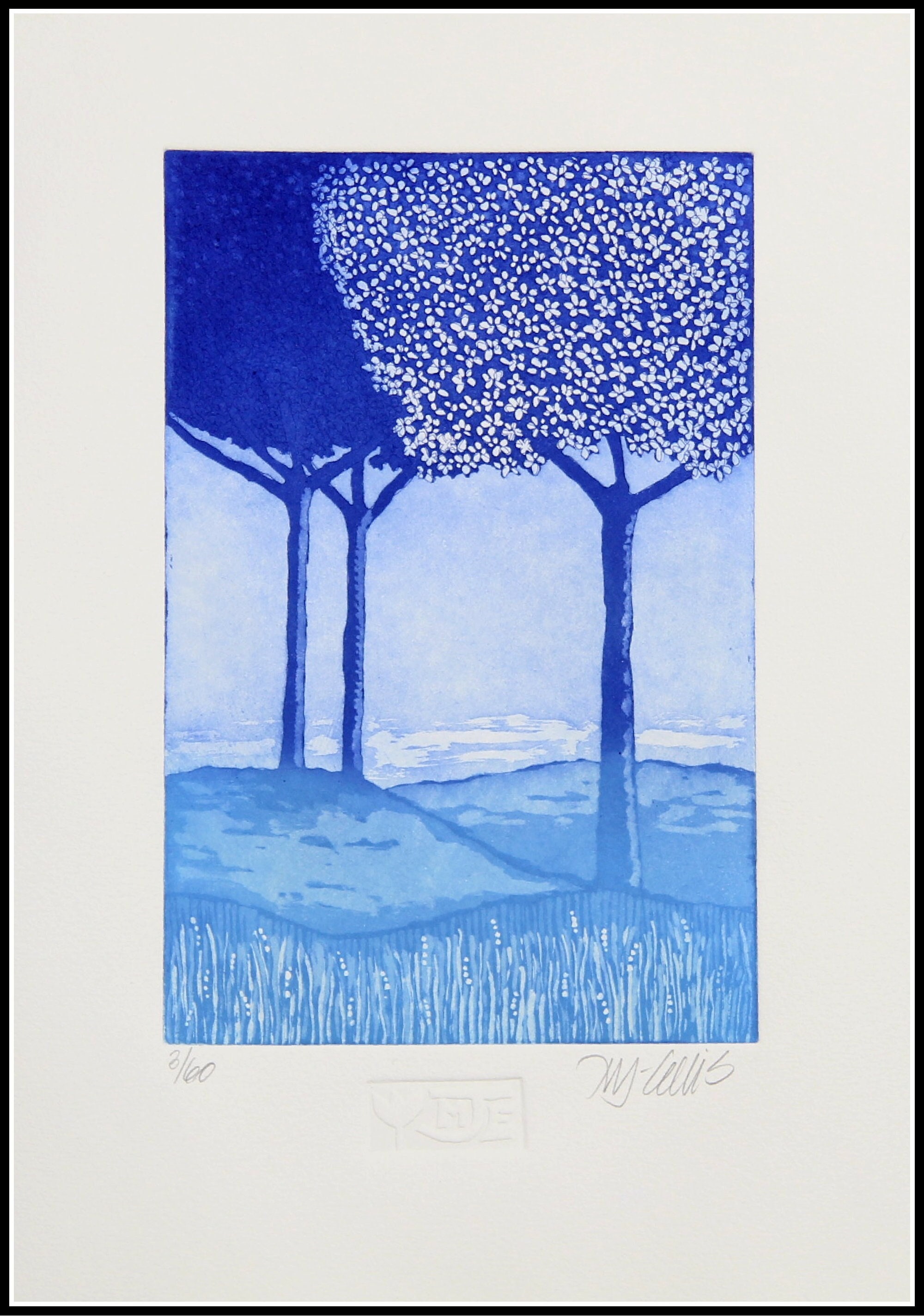 Blue Skies Etching: Hand-Printed Aquatint Art, Signed Limited Edition