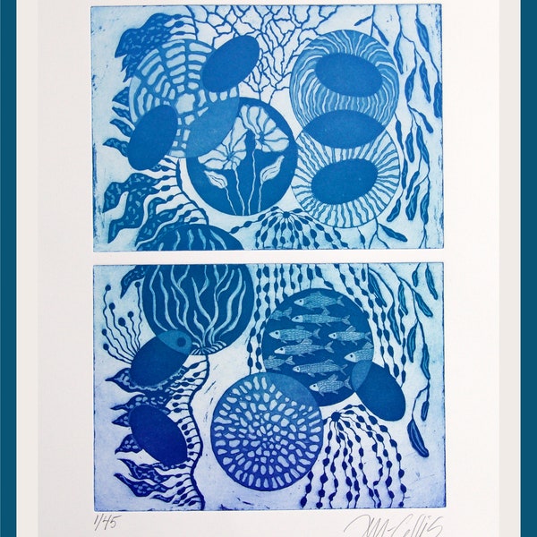 Reef, etching on paper, handprinted and signed, limited edition, aquatint, oceanlovers print