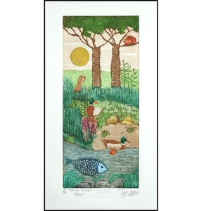 etching, handprinted on paper, Spring in the Park, limited signed and numbered edition, Mariann Johansen-Ellis