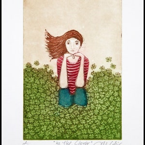 etching, In the Clover, hand printed on paper, limited edition, signed and numbered, mariann johansen-ellis
