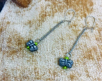 Butterfly Earrings with Green Beads