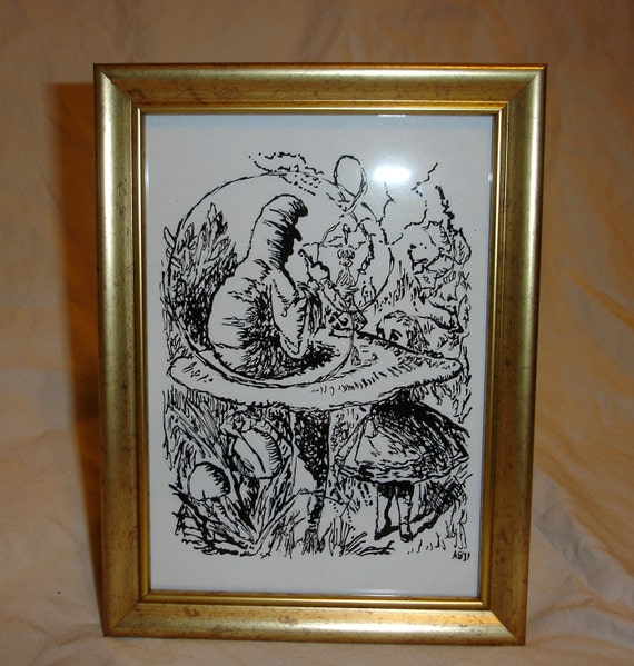 Who Are You Alice And The Caterpillar Ink On Glass Etsy