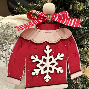 Red and Pink Snowflake Ugly Christmas Sweater Ornament image 3