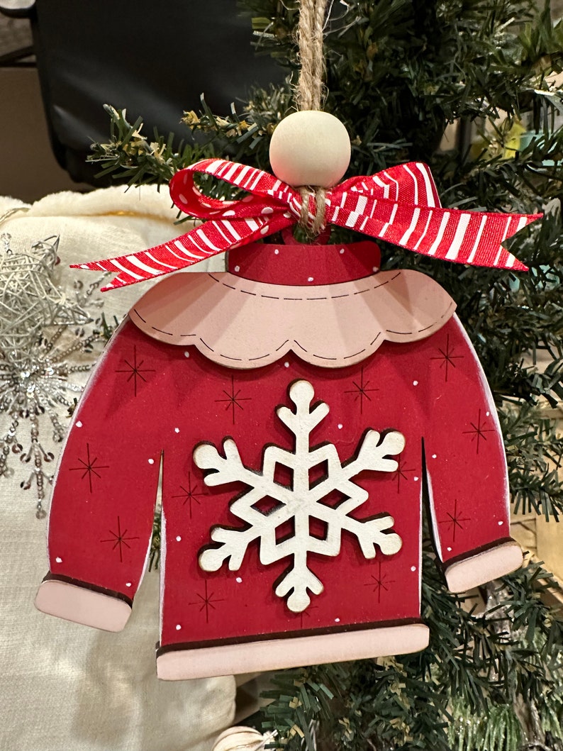 Red and Pink Snowflake Ugly Christmas Sweater Ornament image 3