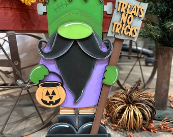 Standing Halloween Treats No Tricks Frankenstein Shelf Sitter