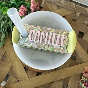 20oz, 30oz, 40oz Personalized Tumbler Name Tag, Iridescent Stars Acrylic Name Plate