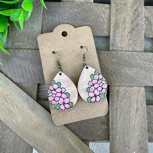 Floral Teardrop Wood Earrings
