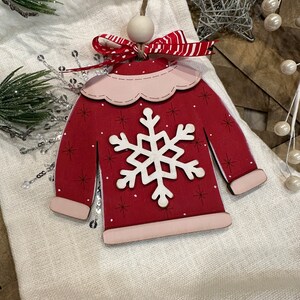 Red and Pink Snowflake Ugly Christmas Sweater Ornament image 5