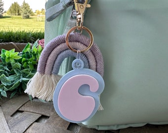 Personalized Boho Monogram Rainbow Keychain Bag Tag