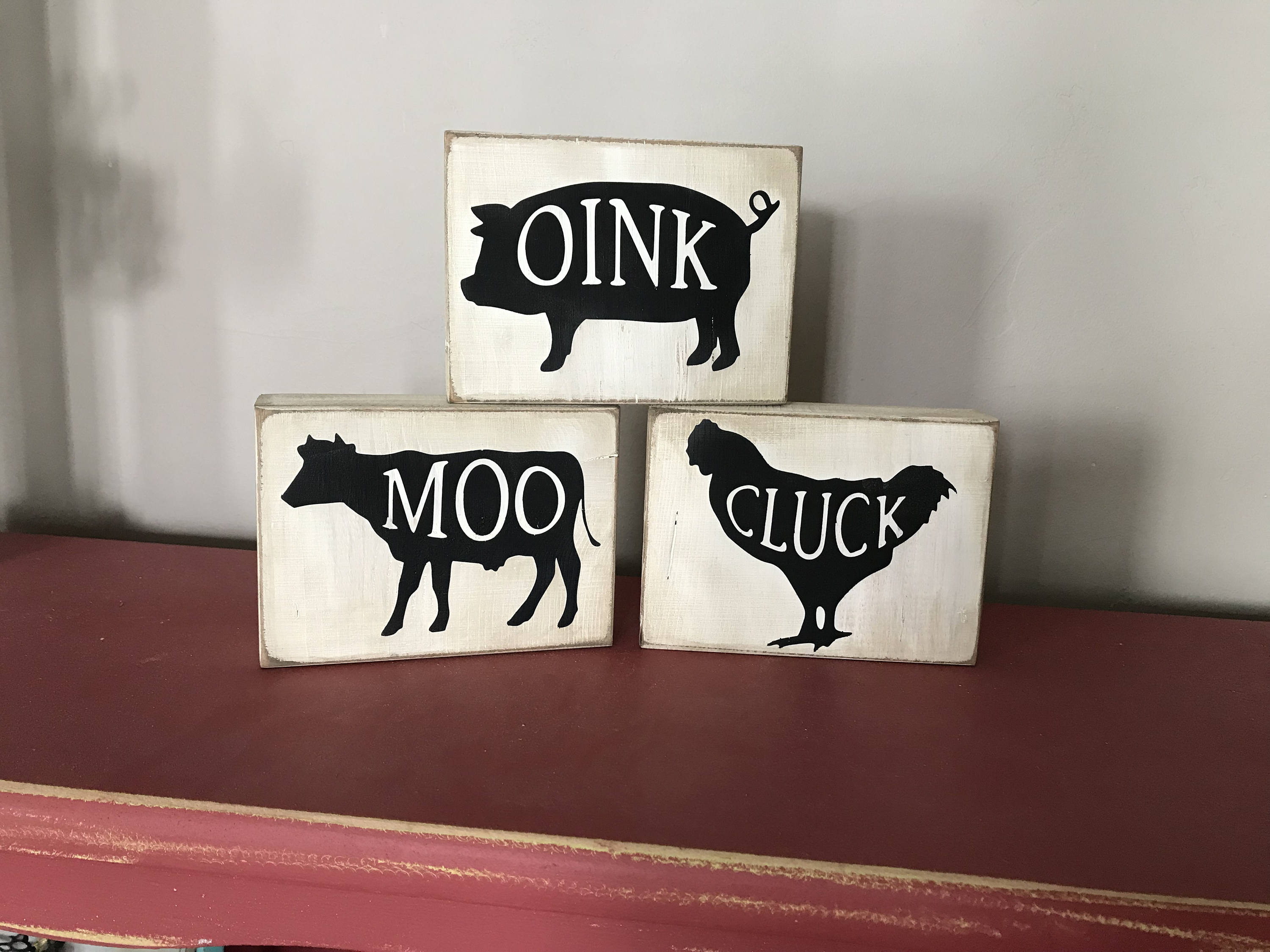 Farmhouse Blocks, Oink, Moo, Cluck, Rustic Home Decor, Farmhouse Signs ...