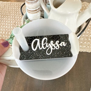 20oz, 30oz, 40oz Personalized Tumbler Name Tag, Black Glitter Acrylic Name Plate
