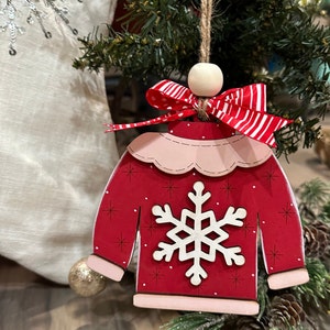 Red and Pink Snowflake Ugly Christmas Sweater Ornament image 4