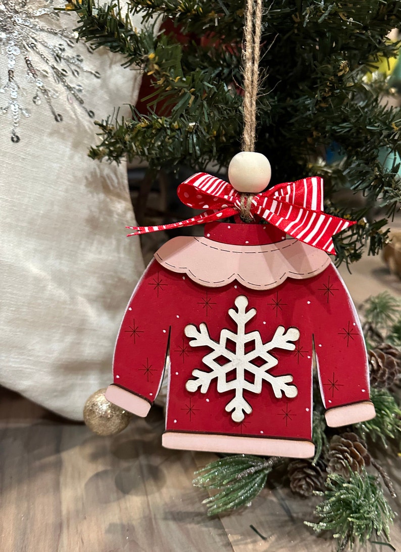 Red and Pink Snowflake Ugly Christmas Sweater Ornament image 4