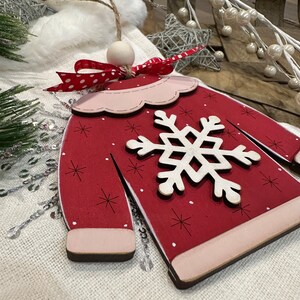 Red and Pink Snowflake Ugly Christmas Sweater Ornament image 2