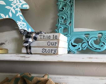 Mini Book Stacks | Farmhouse Style | This Is Our Story | Rustic Home Decor | Tier Tray | Set of 3 | Book Bundle | Wood Books