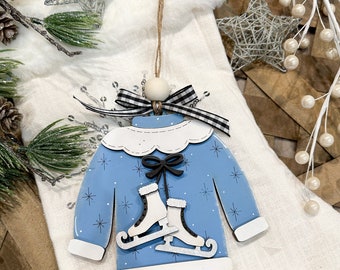 Ice Skates Blue Ugly Christmas Sweater Ornament