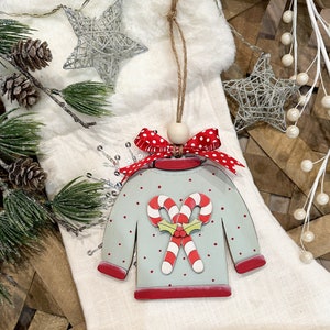 Candy Cane Polka Dot Ugly Christmas Sweater Ornament