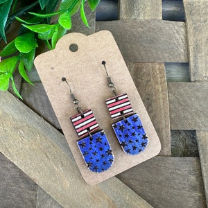 Stars and Stripes Fourth of July Wood Earrings