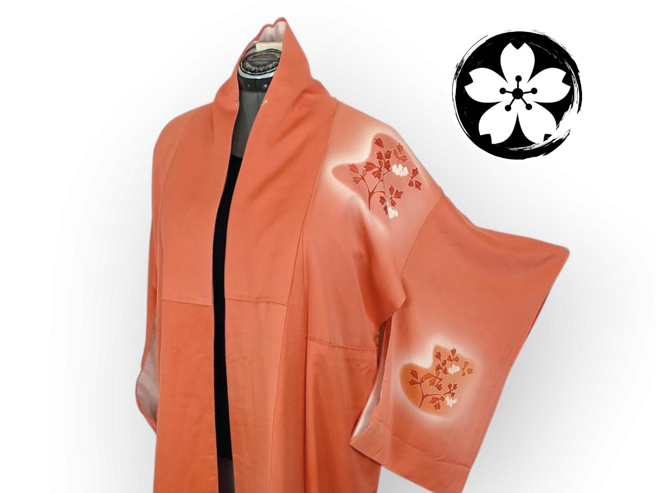 ヴィンテージシルク着物、コーラルオレンジ - Etsy 日本