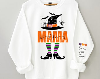 Custom Personalized Grandma Nana Mimi Mama Fall Halloween Witch Crewneck Sweatshirt. Unisex Heavy Blend™ Crewneck Sweatshirt