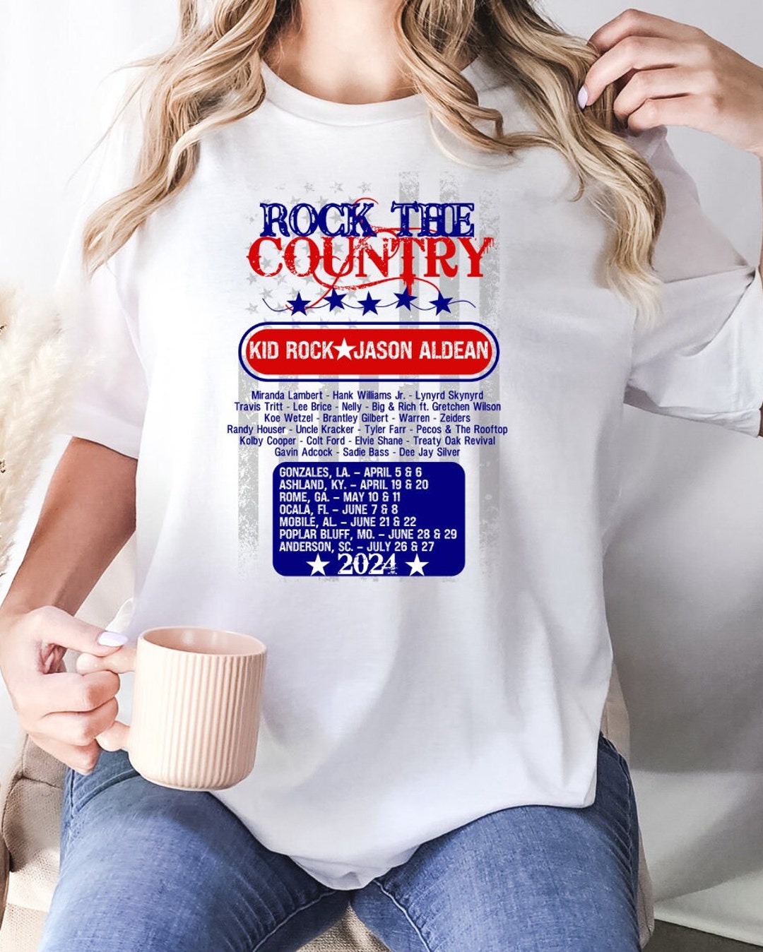 Rock the Country 2024 Concert Shirt. Jason Aldean and Kid Rock Concert