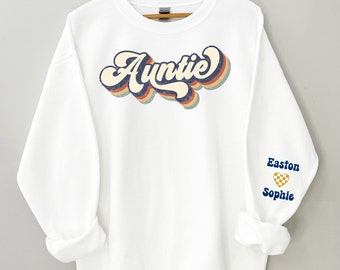 Auntie Era Custom Personalized Crewneck Sweatshirt with names of niece's and nephew's. Gift for her. Unisex Heavy Blend™ Crewneck Sweatshirt