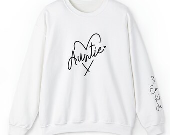 Auntie Era Custom Personalized Crewneck Sweatshirt with names of niece's and nephew's. Gift for her. Unisex Heavy Blend™ Crewneck Sweatshirt