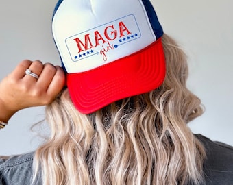 MAGA Girl Trucker Hat. TRUMP &#39;24 Trucker Hat. MAGA Baseball Cap. Adjustable Summer Snapback. Trendy Girly Cap. Trump 2024.