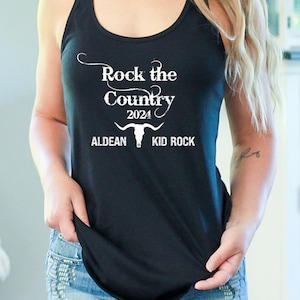 Rock the Country Women&#39;s Racerback Tank Top. Aldean and Kid Rock Concert Shirt. Summer Concert Shirt. Country Music Festival Tank Top.