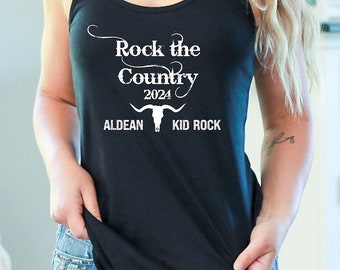 Rock the Country Women's Racerback Tank Top. Aldean and Kid Rock Concert Shirt. Summer Concert Shirt. Country Music Festival Tank Top.