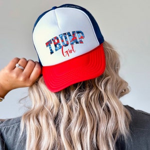 Trump Girl Trucker Hat. Trump 2024 Hat. Trump &#39;24 Hat. Make America Great Again Cap. MAGA Baseball Hat. Camo Trucker Hat. Gift for Her.