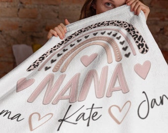 Custom Personalized Nana Velveteen Plush Blanket with names of grandchildren. Gift for her. Christmas gift. Grandma Gift.