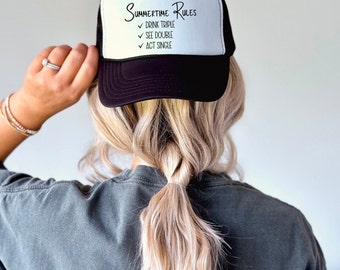 Funny Summertime Rules Trucker Hat. Summer Baseball Hat. Beach Hair Trucker Hat. Gift for Her. Gift for Him.