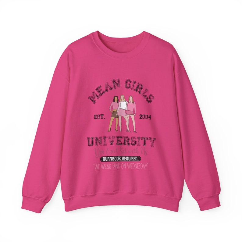 Felpa divertente della Mean Girls University. Mercoledì ci vestiamo di rosa. Girocollo con grafica cinematografica divertente. Regalo per lei. immagine 4