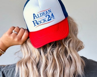 Rock The Country Trucker Hat. Concert Hair Trucker Hat. Jason Aldean Kid Rock Concert Trucker Hat. Funny Political Satire 2024 Hat.