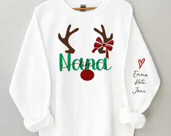 Custom Personalized Grandma Nana Mimi Mama Christmas Reindeer Crewneck Sweatshirt. Unisex Heavy Blend™ Crewneck Sweatshirt