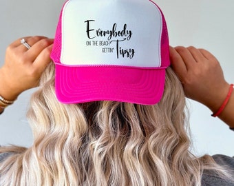 Everybody on the Beach gettin' Tipsy Summertime Trucker Hat. Tan Girl Baseball Hat. Beach Hair Trucker Hat. Gift for Her. Gift for Him.
