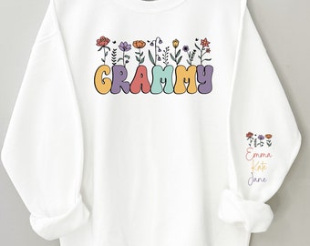 Custom Personalized Grammy Botanical Floral sweatshirt. Gift for Grandma. Personalize Names Unisex Heavy Blend™ Crewneck Sweatshirt