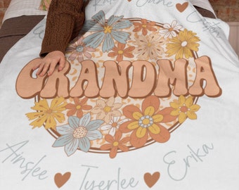 Custom Personalized Grandma Velveteen Plush Blanket with names of grandchildren. Gift for her. Christmas gift. Grandma Gift.