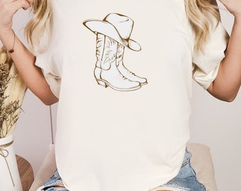 Cowboy Boots and Hat Minimalist Shirt. Cowgirl Shirt. Country Western Vintage Shirt. Gift for Him. Gift for Her.