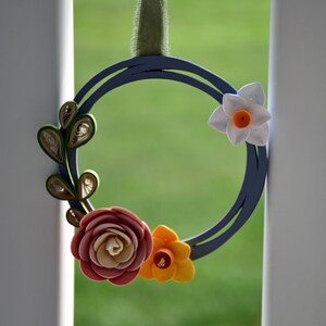 Wreath Ornament with Quilled Rose and Daffodil Flowers