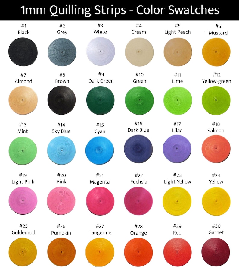 1mm Paper Quilling Strips, All 30 Color Swatches